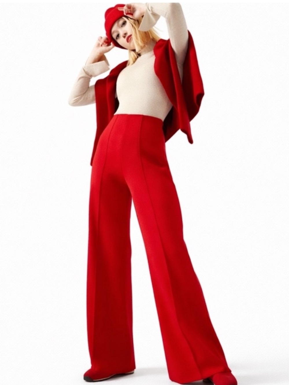 ATHLETA X Alicia Keys Limitless High-Waisted Wide-Leg Pants Red Athleisure 8 NEW